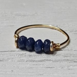 Sapphire Sterling silver plated Gold wire wrapped solitaire personalized ring